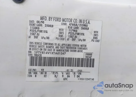 1999 Ford Ranger Xl/Xlt z USA, uszkodzony, nr VIN 1FTYR14V1XTA01347